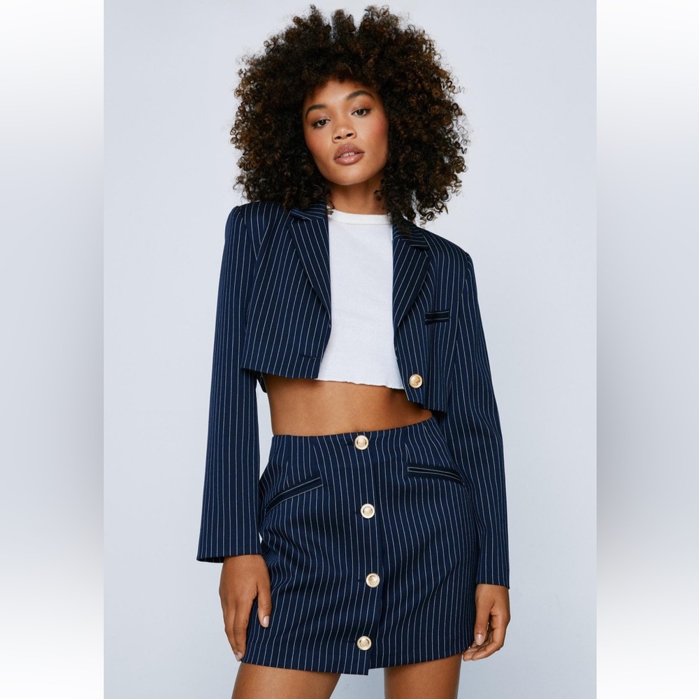 Nasty Gal pinstripe blazer mini skirt set